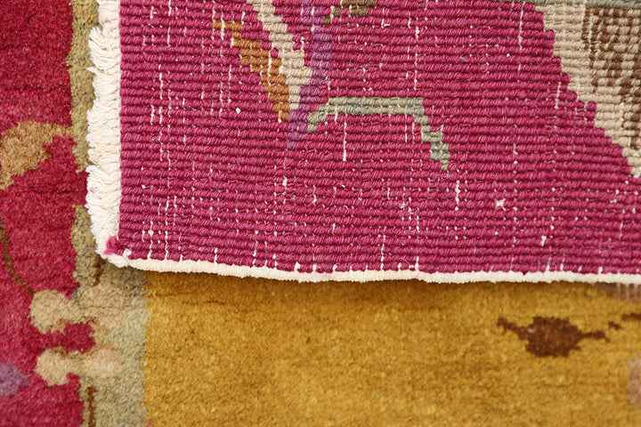 2'x4' Vintage Chinese Art Deco Rug | Red & Gold Hand Knotted