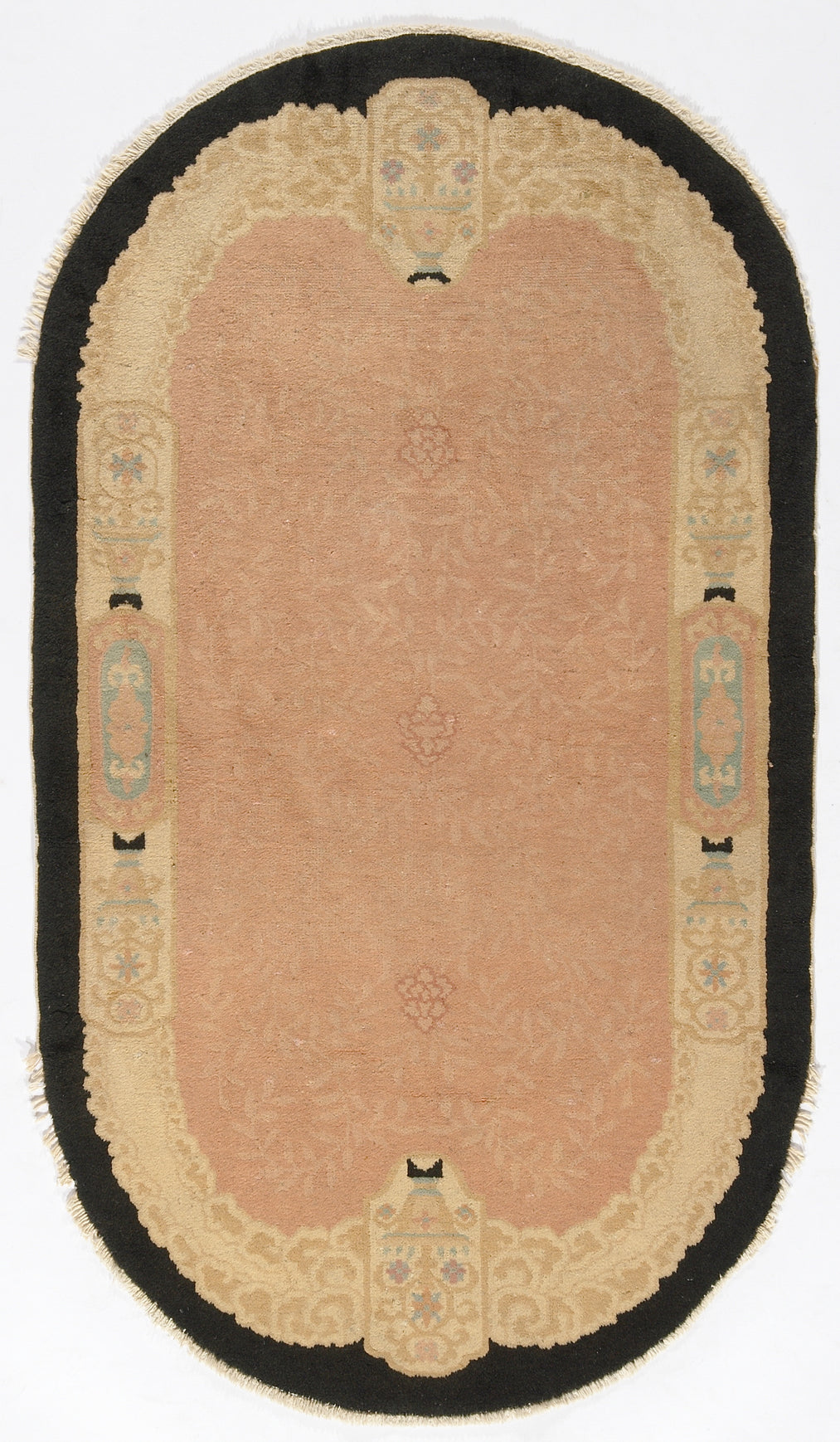 3'x5' Beige and Black Chinese Art Deco Wool Rug