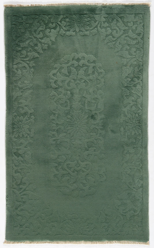 3'x5' Green Vintage Chinese Art Deco Wool Rug