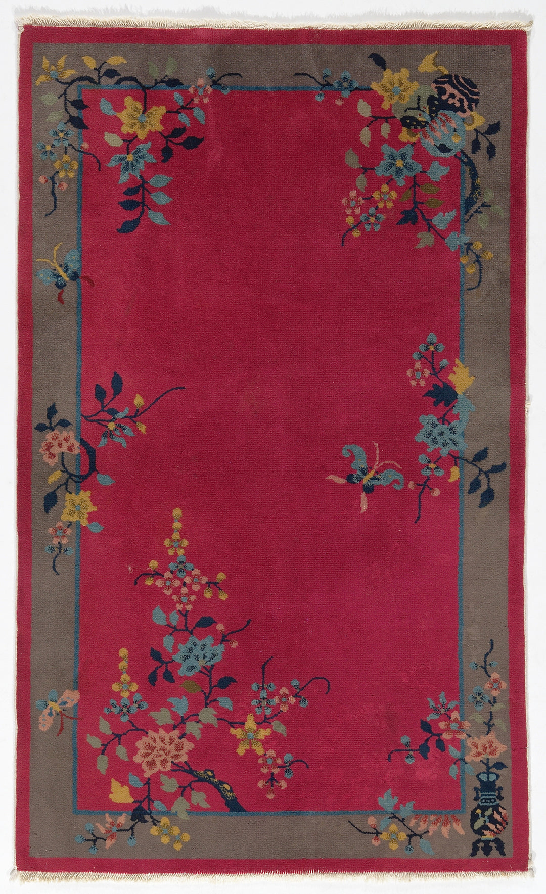 3'x5' Red and Gray Floral Chinese Art Deco Rug
