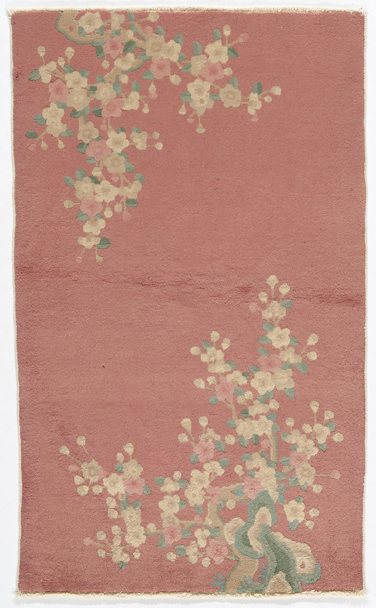 3'x4' Salmon Pink Floral Chinese Art Deco Rug