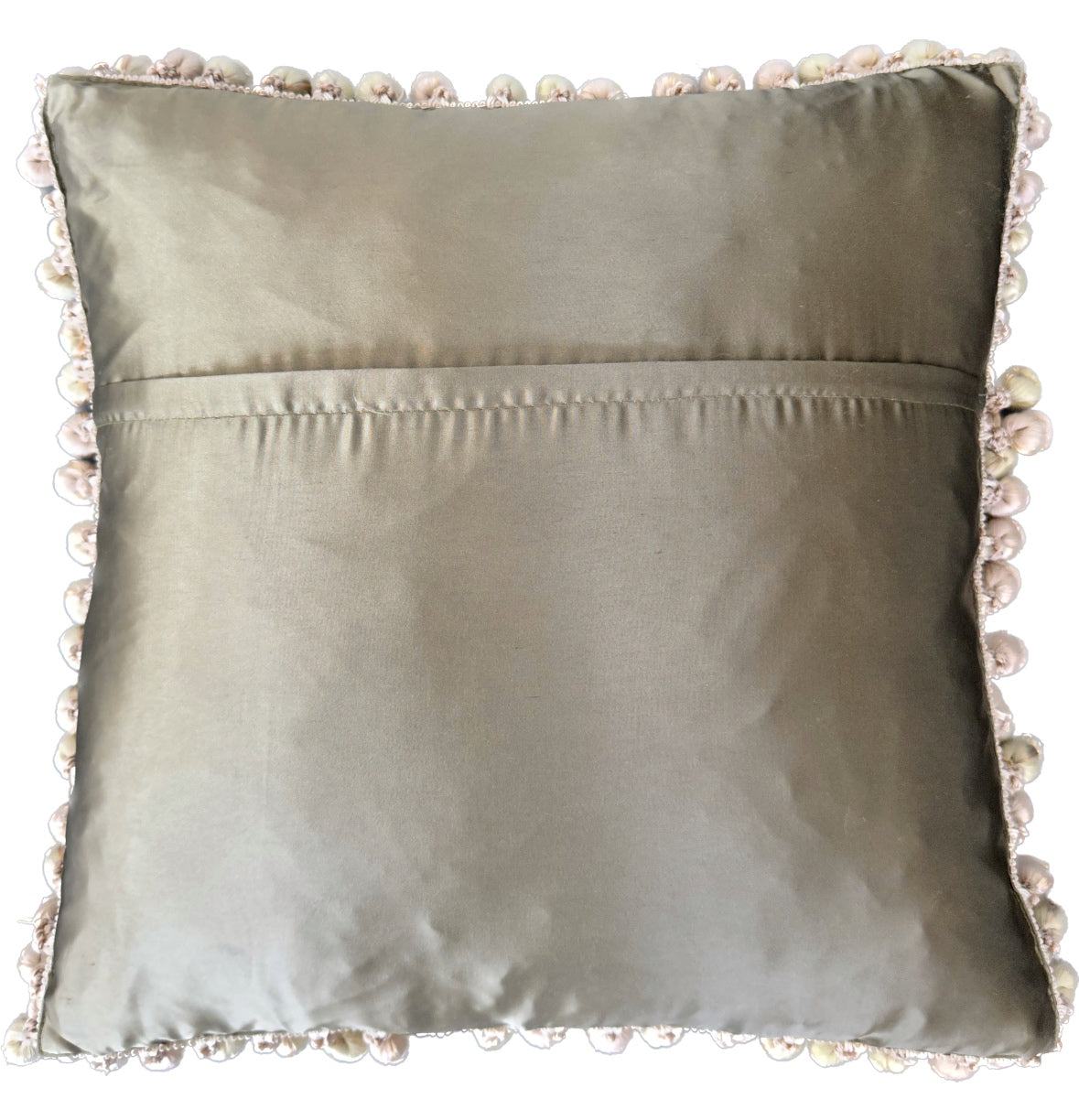 19" X 19" Cream Beige Pink Floral Pattern Silk Aubusson Pillow