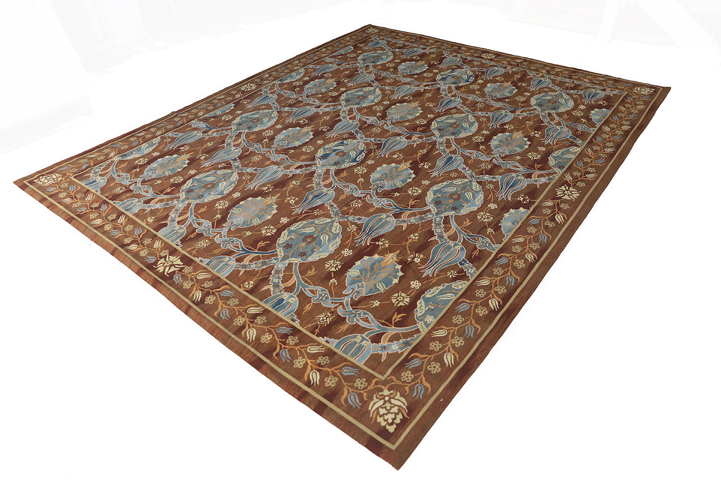 9'x11' Brown Blue Ottoman Design Ariana Kilim