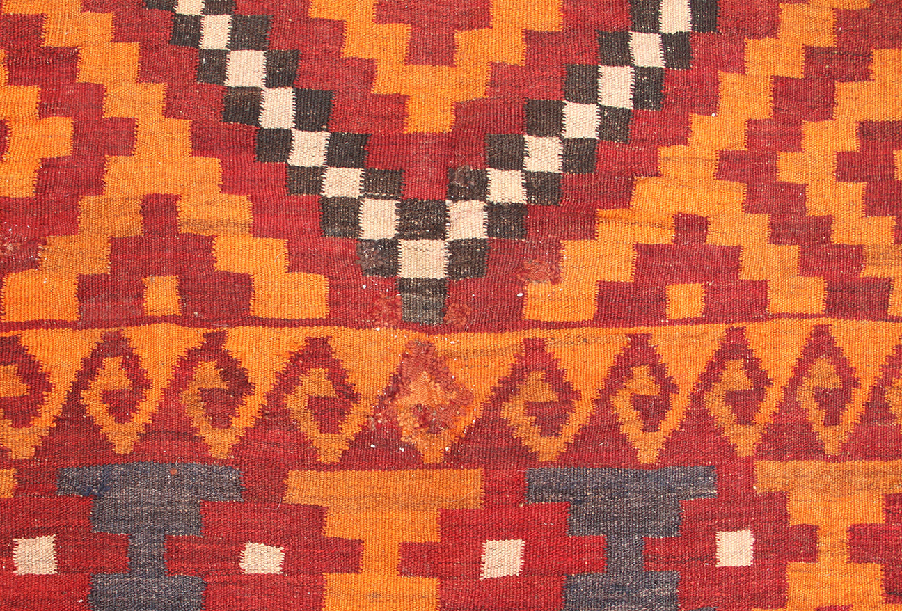 10'x16' Large Orange, Blue and Red Tribal Vintage Large Afghan Maimana Kilim