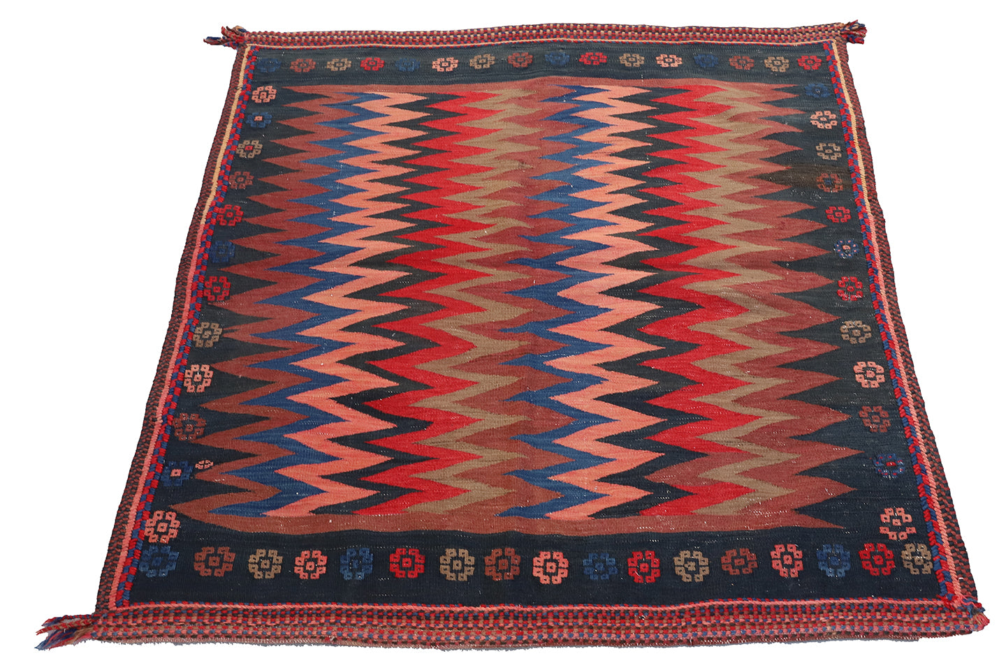 4'x4' Vintage Colorful Persian Afshar Sofreh Rug