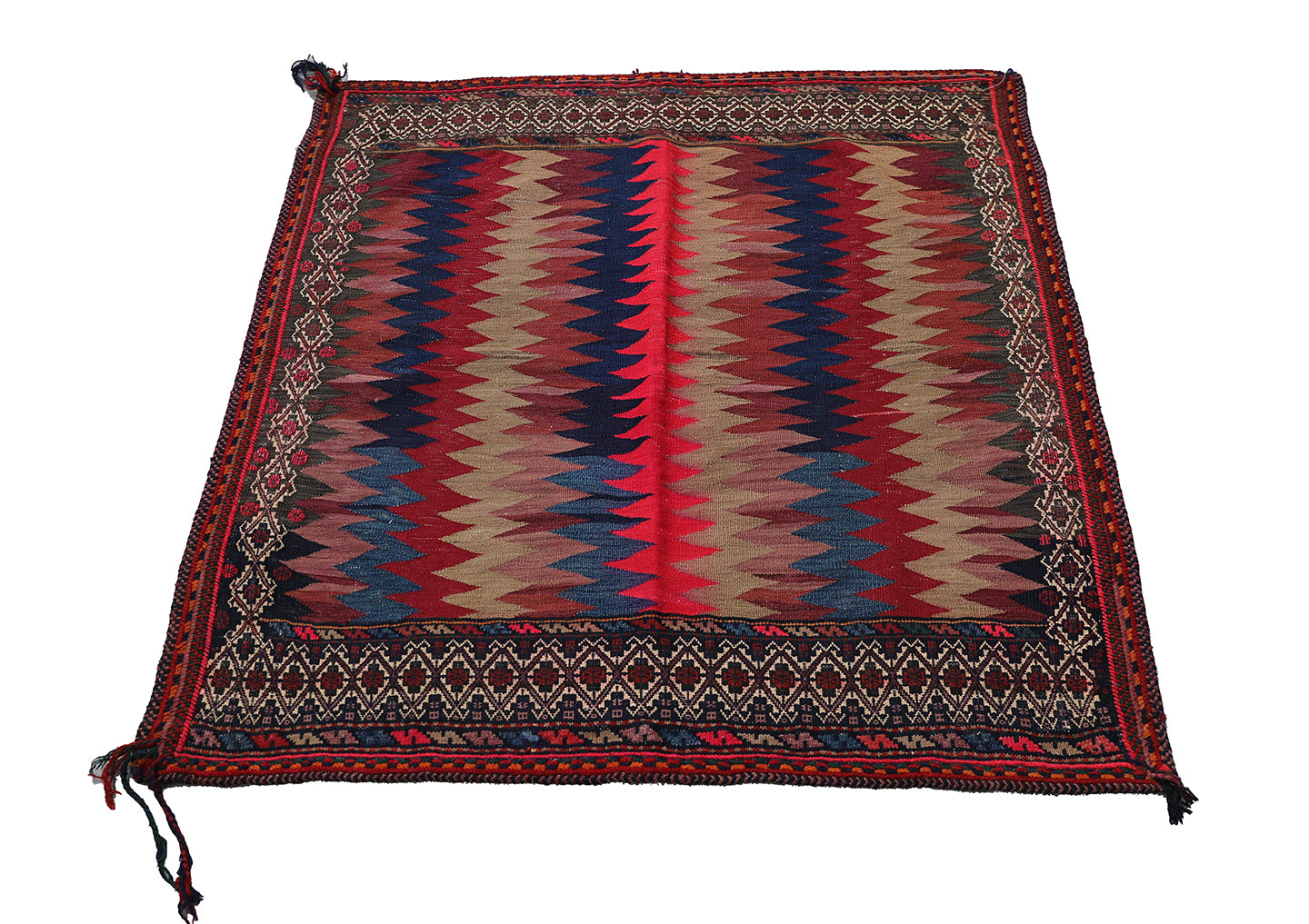 4'x4' Colorful Chevron Design Vintage Persian Afshar Sofreh Rug