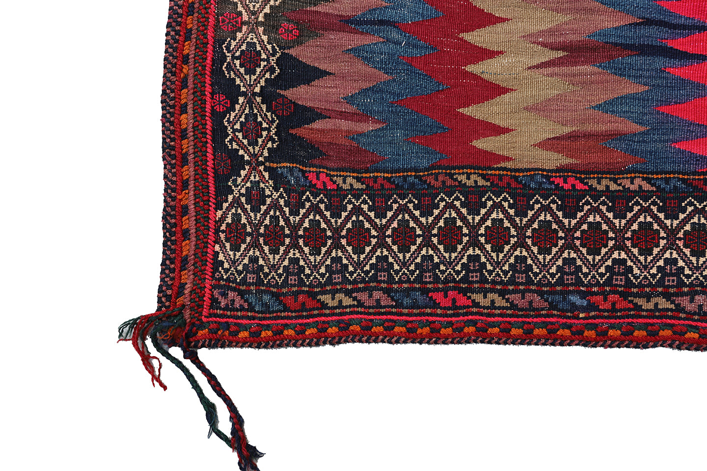 4'x4' Colorful Chevron Design Vintage Persian Afshar Sofreh Rug
