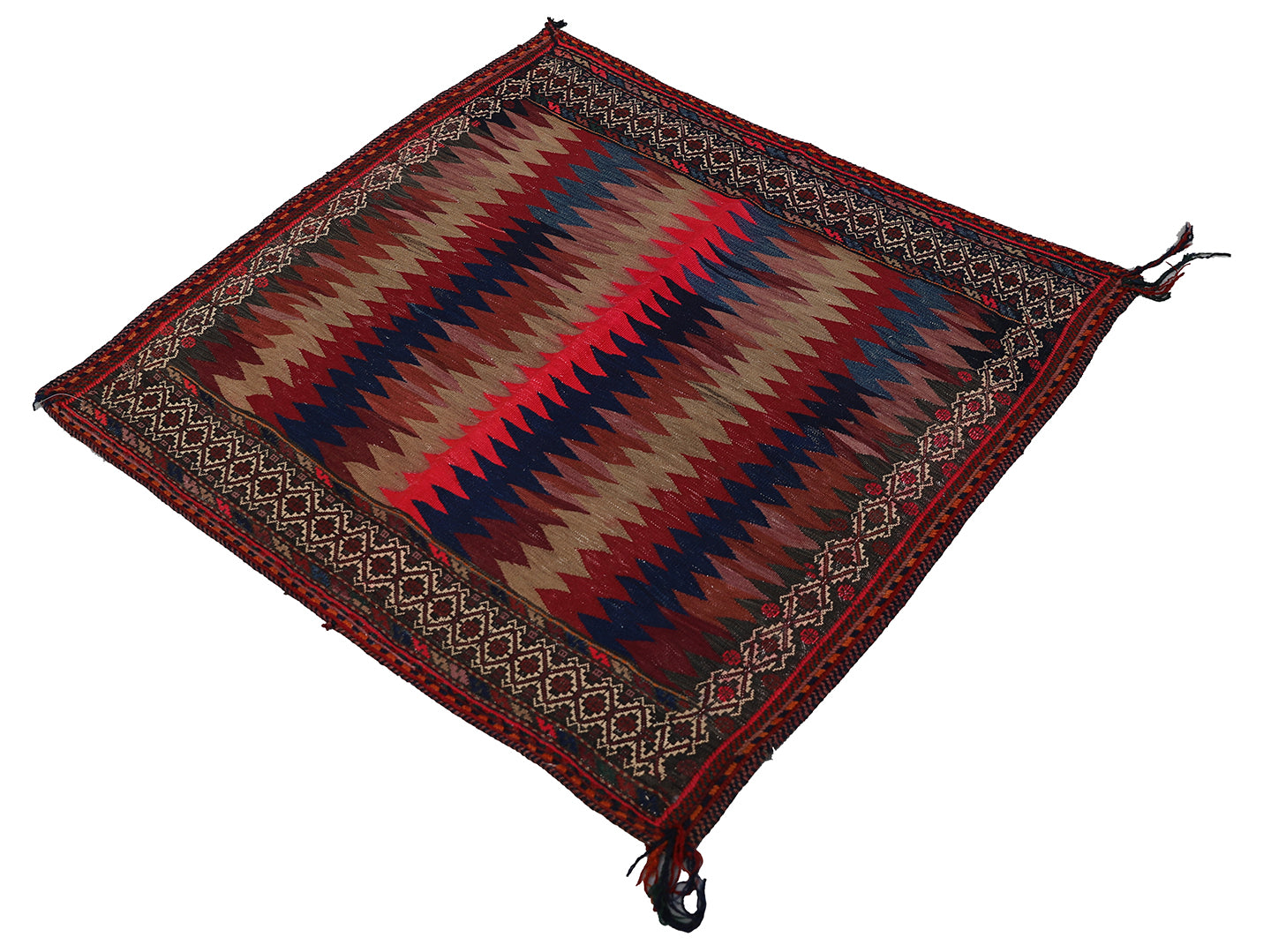 4'x4' Colorful Chevron Design Vintage Persian Afshar Sofreh Rug
