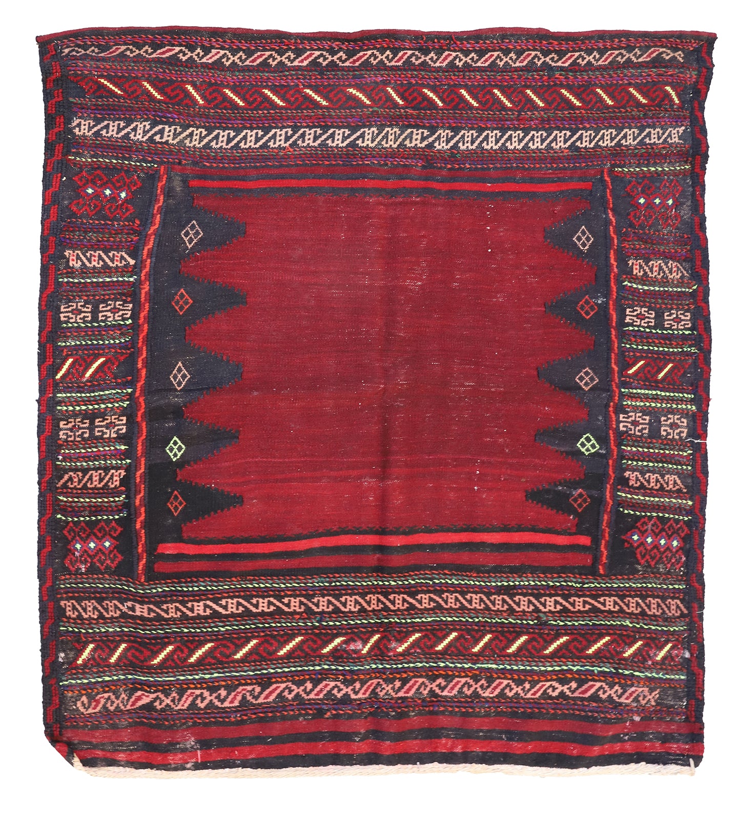4'x4' Vintage Red Open-field Persian Afshar Sofreh Rug