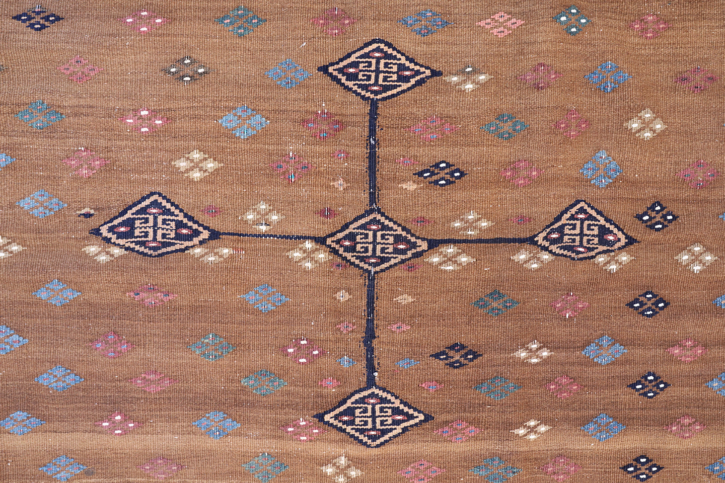 4'x4' Semi Antique Tribal Flat-weave 19th C Persian Afshar Camel Sofreh Rug