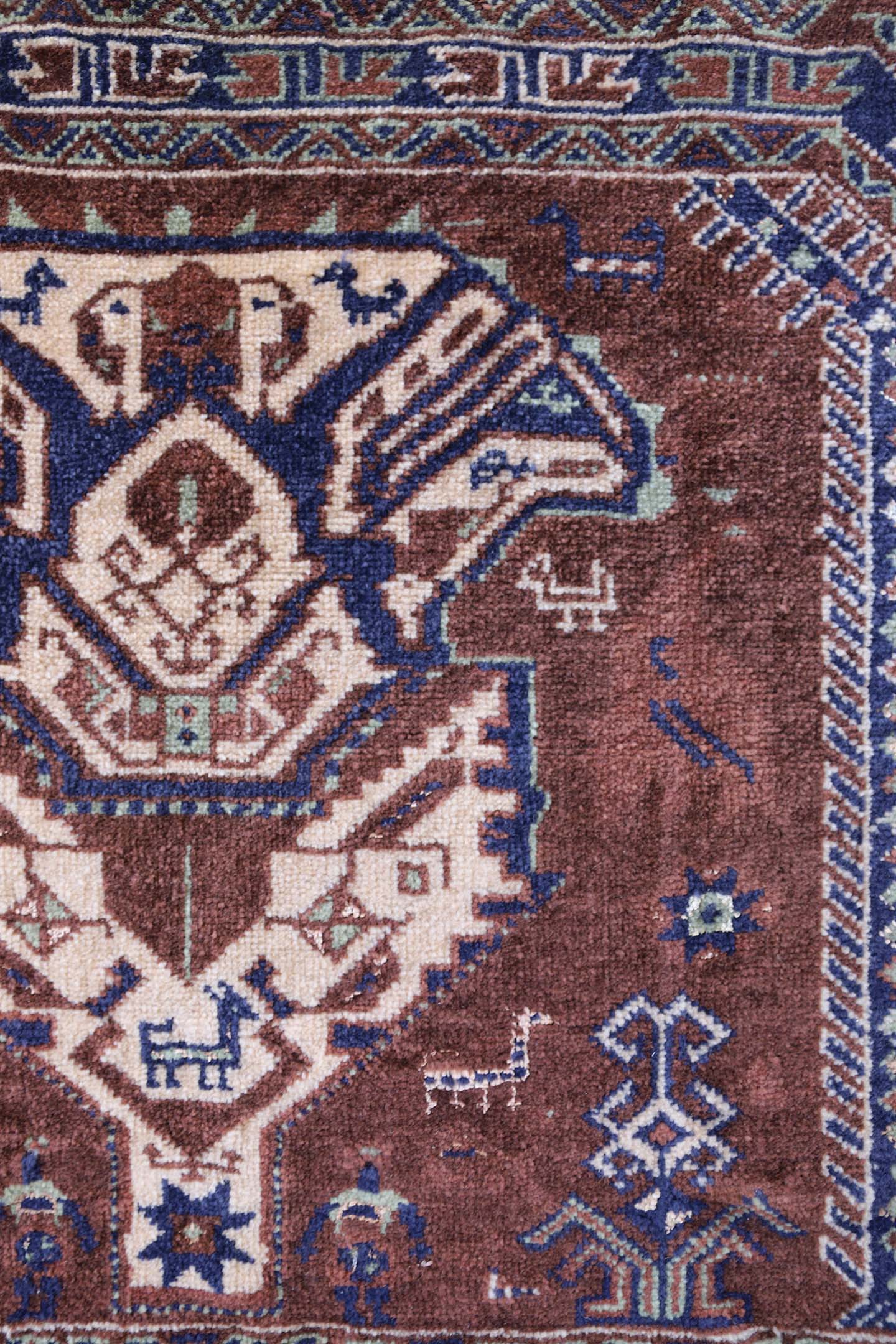 2x3 Brown Tribal Geometric Hand Knotted Flat Weave Wool Saddle Cover