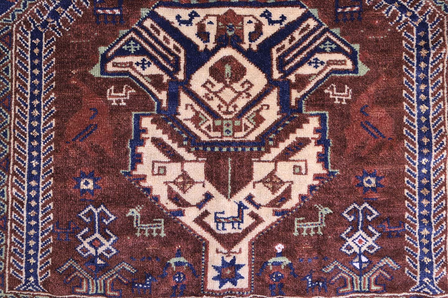 2x3 Brown Tribal Geometric Hand Knotted Flat Weave Wool Saddle Cover