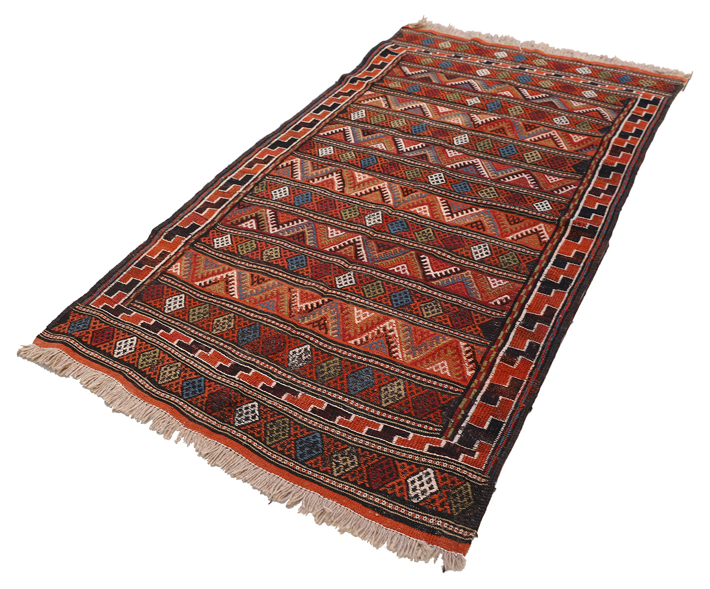 4'x7' Colorful Vintage Persian Soumak Weave Geometric Kilim