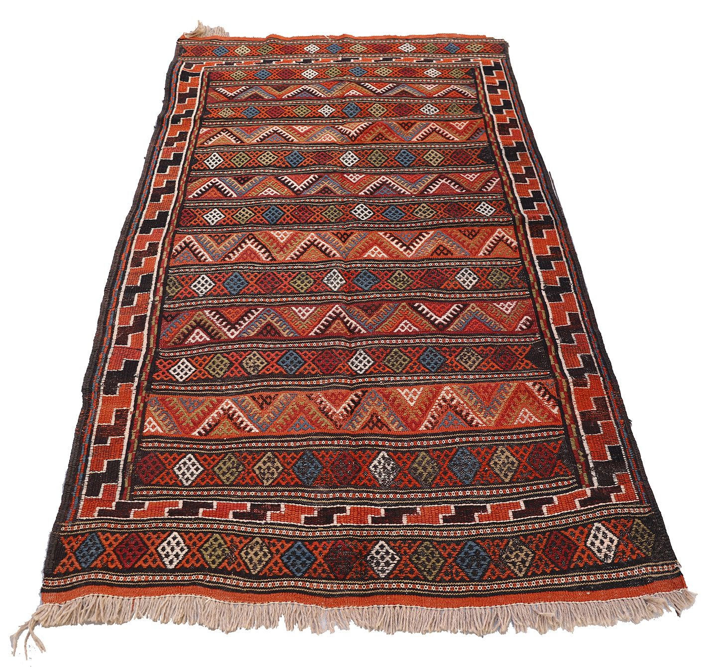 4'x7' Colorful Vintage Persian Soumak Weave Geometric Kilim