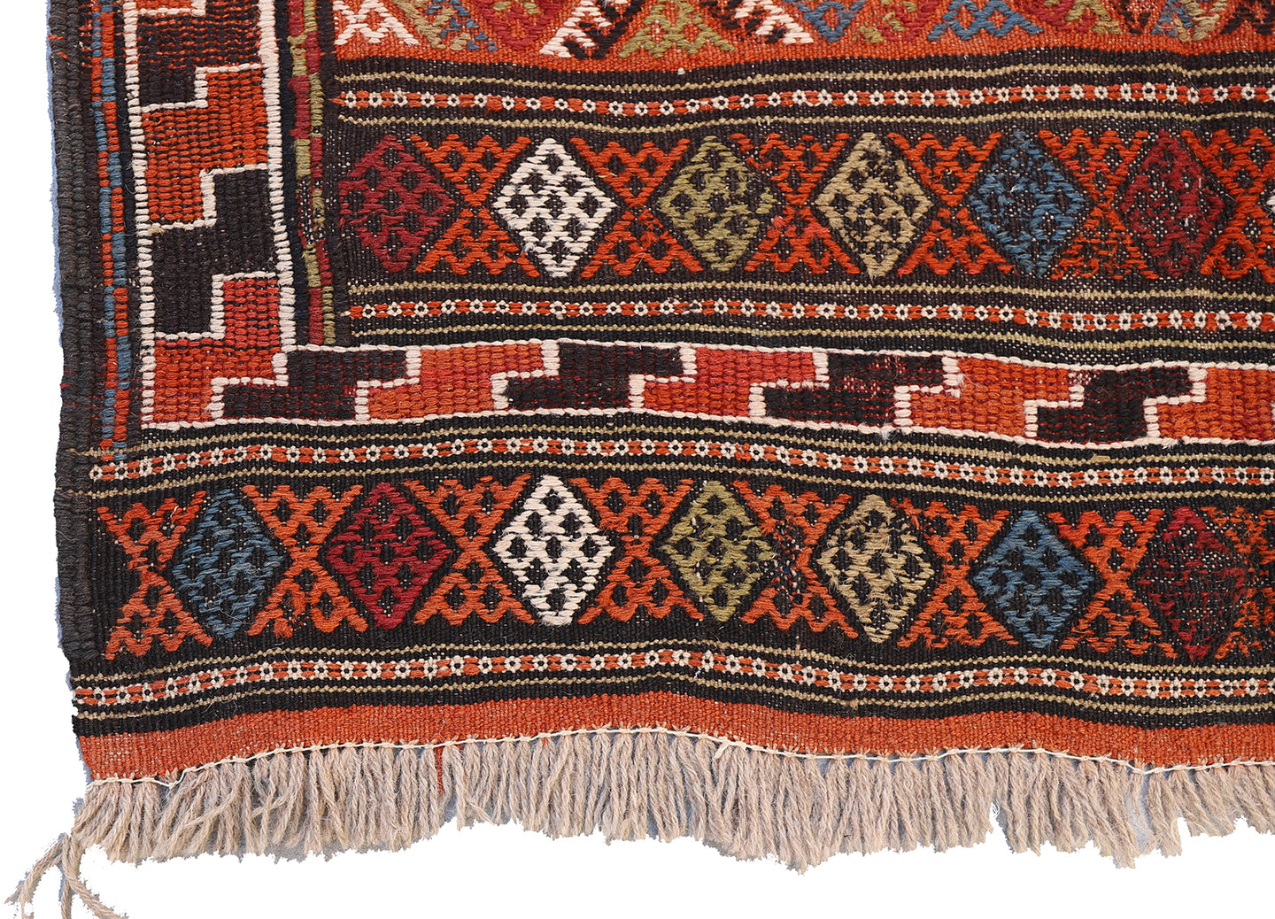 4'x7' Colorful Vintage Persian Soumak Weave Geometric Kilim