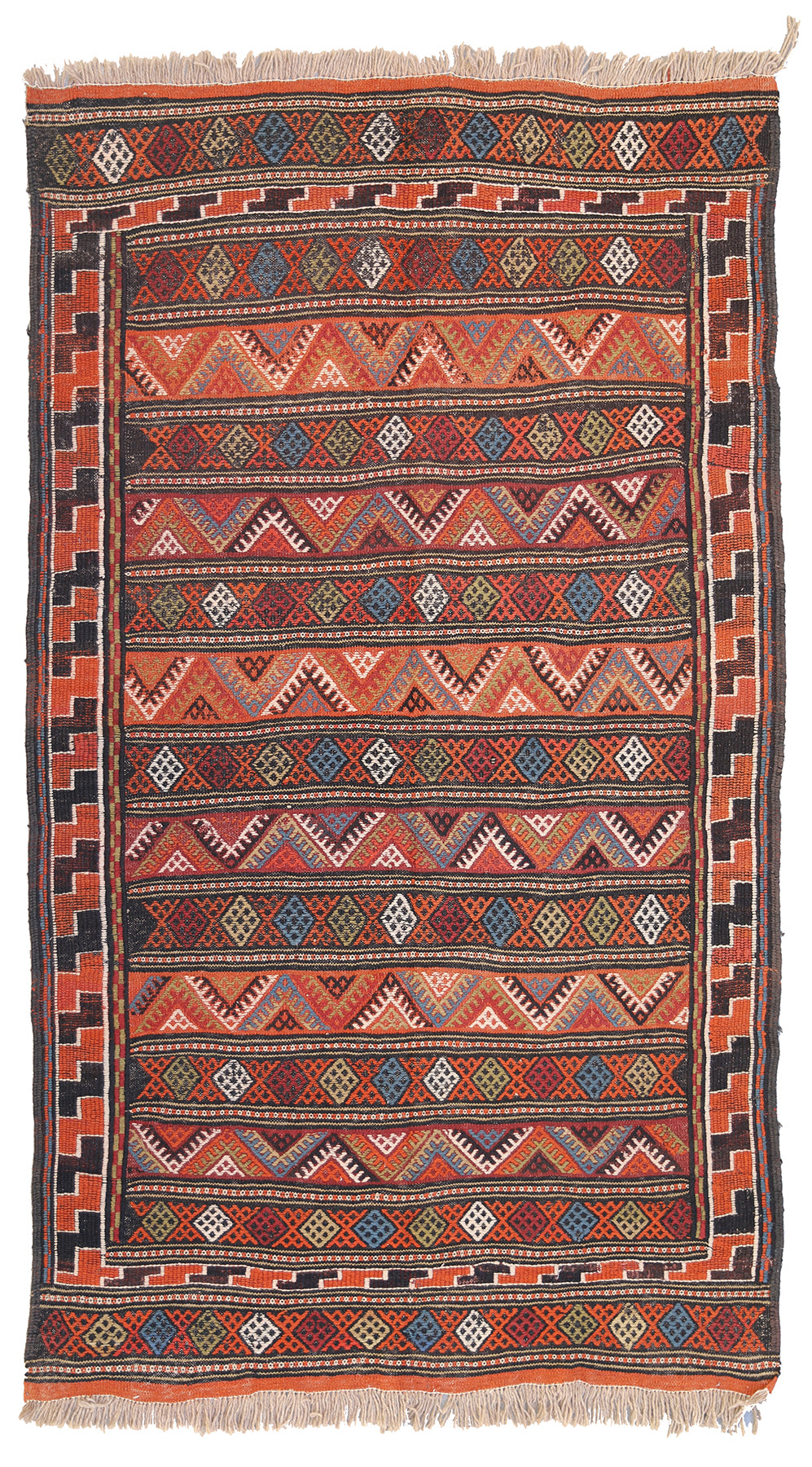 4'x7' Colorful Vintage Persian Soumak Weave Geometric Kilim