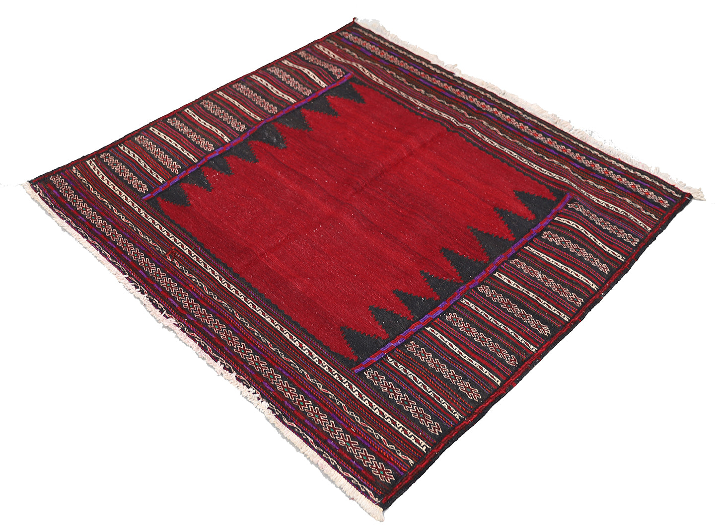 4'x4' Red Vintage Persian Afshar Sofreh Rukursi Hand Woven Kilim