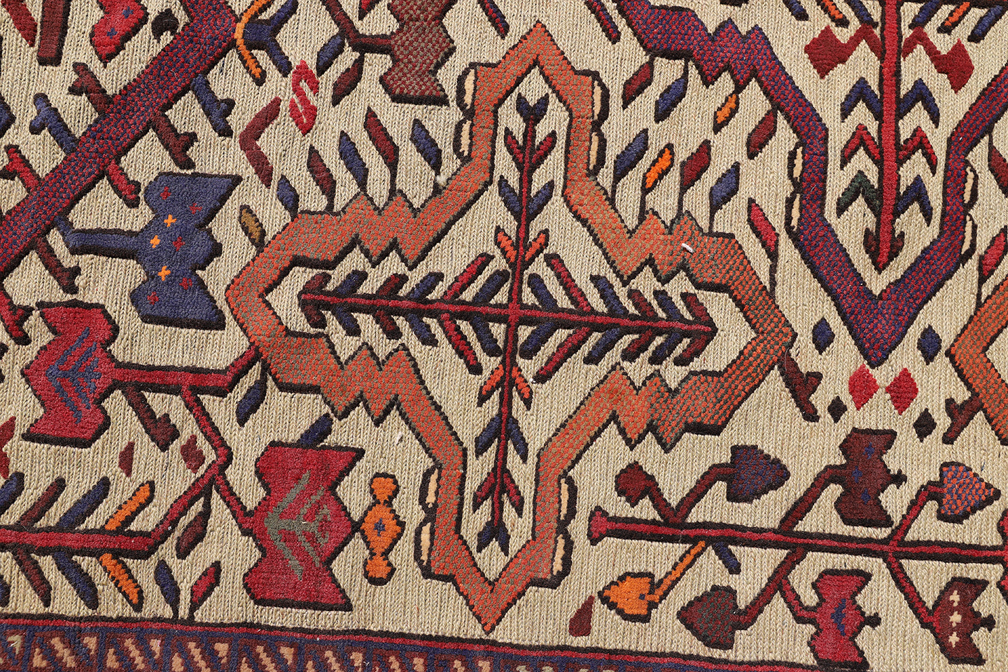 4'x5' Afghan Tribal Soumak and Knotted High Low 100% Wool Rug