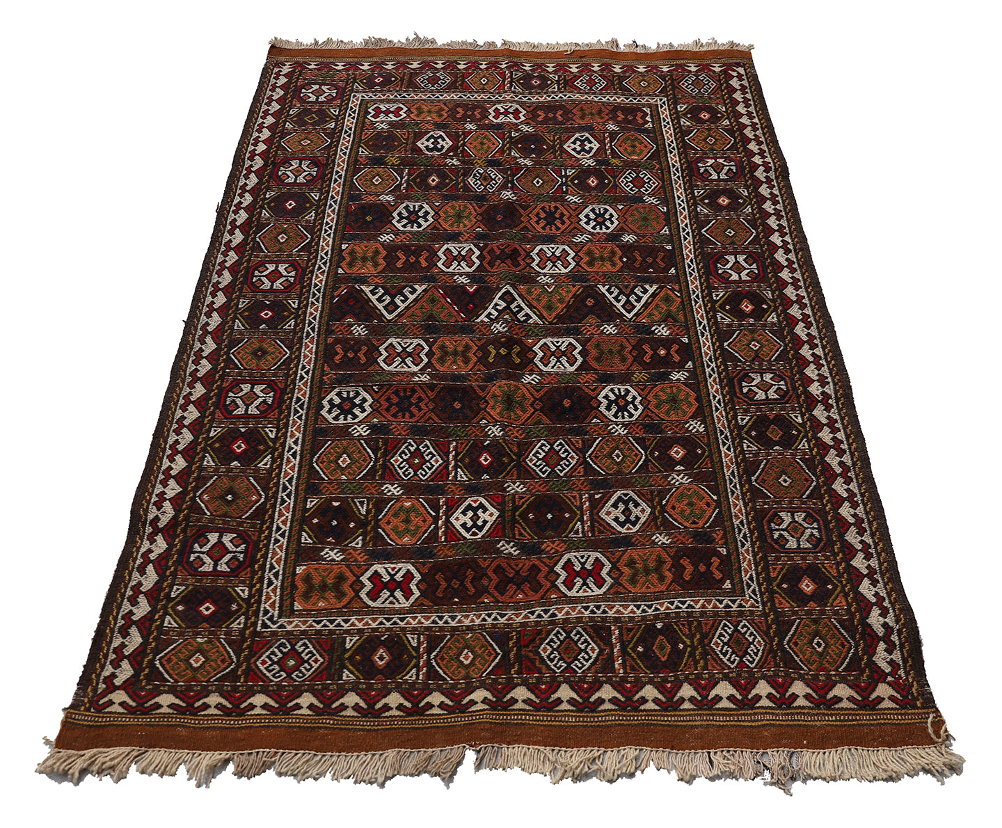 4'x6' Vintage Persian Kurdish Soumak Weave Kilim Rug