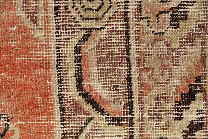 4'x8' Vintage Khotan Rug | Hand-Knotted Terracotta | Geometric Medallions