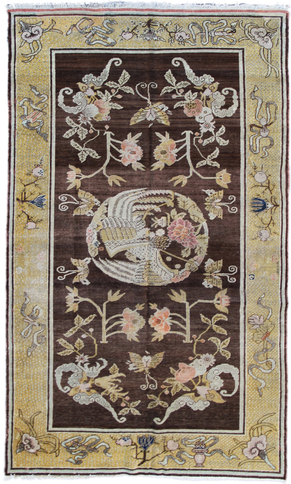 5x8 Antique Samarkand Phoenix and Bat Pictorial Rug