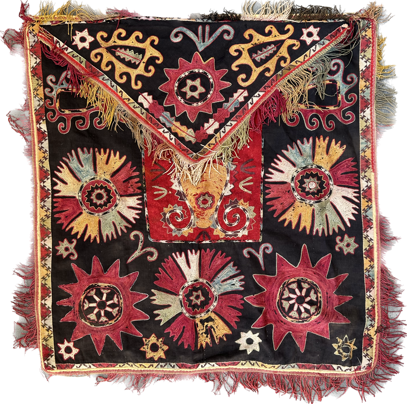 2'x3' Antique Uzbek Hand Stitched Laqai Embroidered Textile