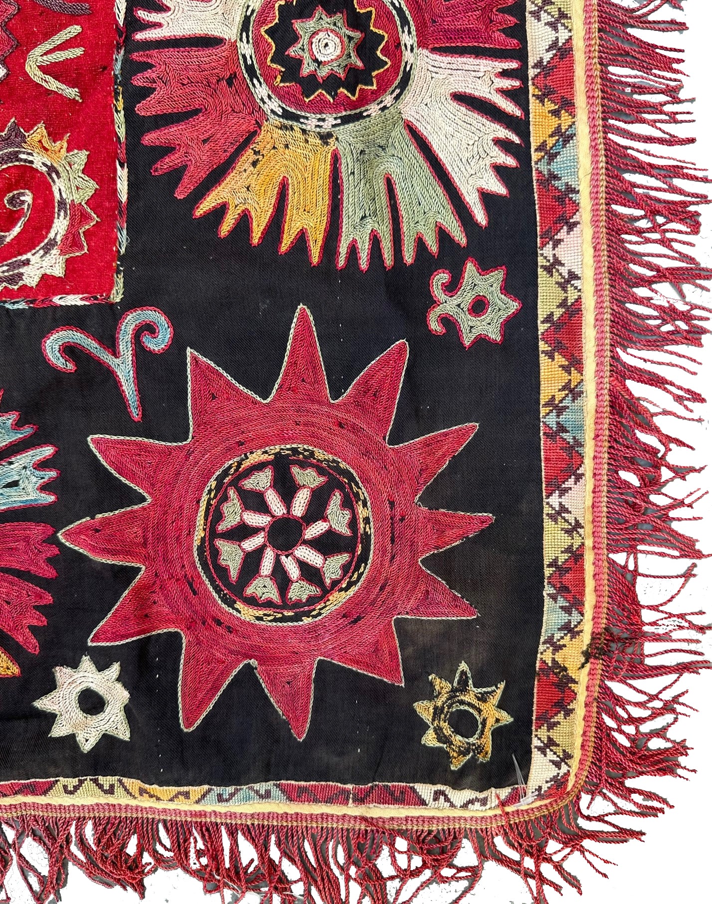 2'x3' Antique Uzbek Hand Stitched Laqai Embroidered Textile
