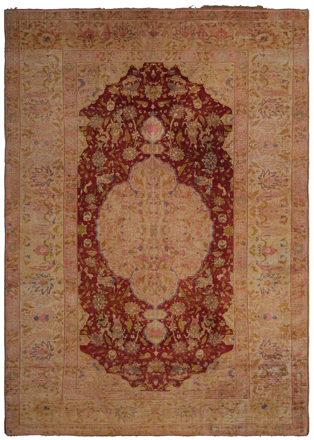 5'x7' Antique Turkish Medallion Rug – Animal & Floral Motifs
