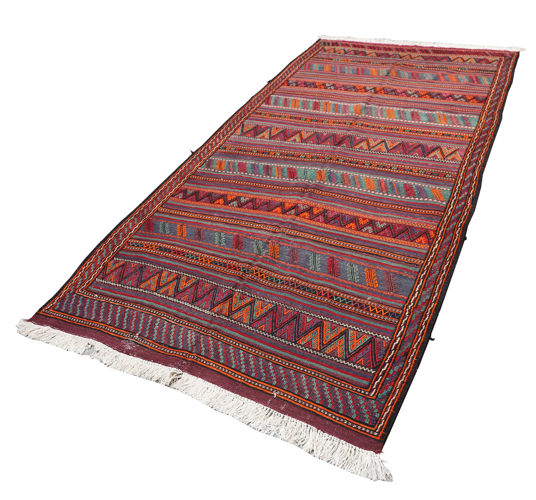 5'x10' Hand-Woven Geometric Persian Flatweave in Earth Tones & Organic Wool
