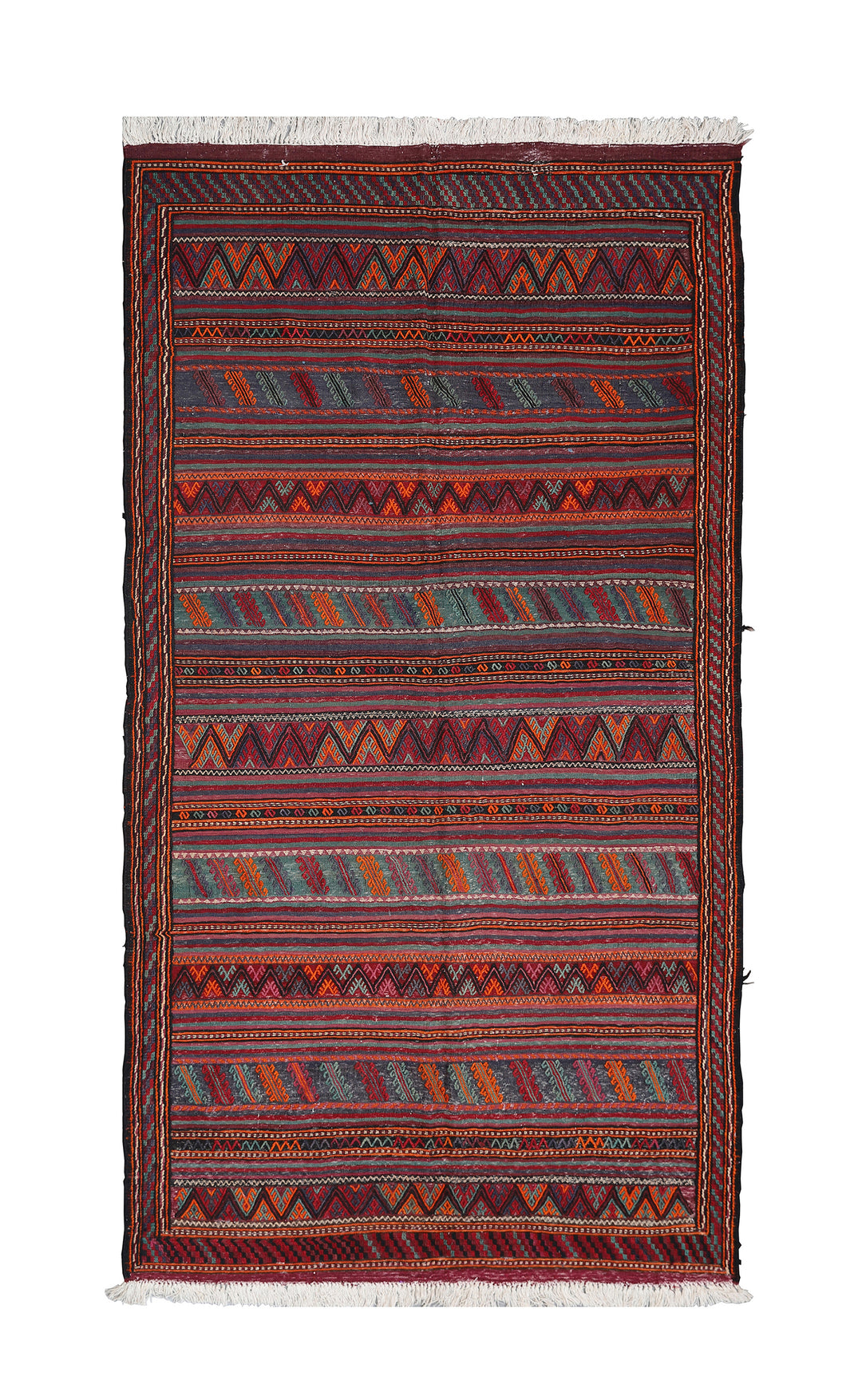 5'x10' Hand-Woven Geometric Persian Flatweave in Earth Tones & Organic Wool
