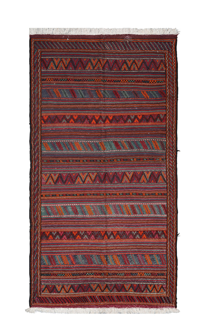 5'x10' Hand-Woven Geometric Persian Flatweave in Earth Tones & Organic Wool