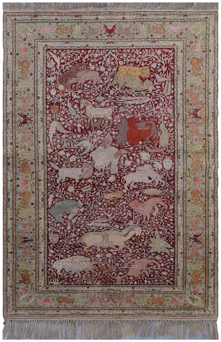 5'x7' Early 20th Century Turkish Kayseri Animal Motif Rug