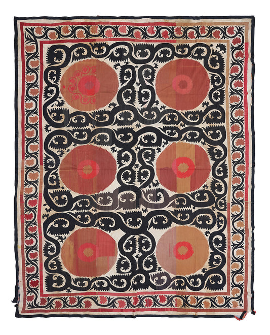9'x11' Large Vintage Uzbek Suzani Textile Tapestry