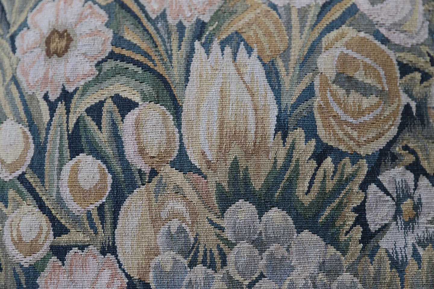 21"x21" Blue and Green Floral Silk Aubusson Pillow