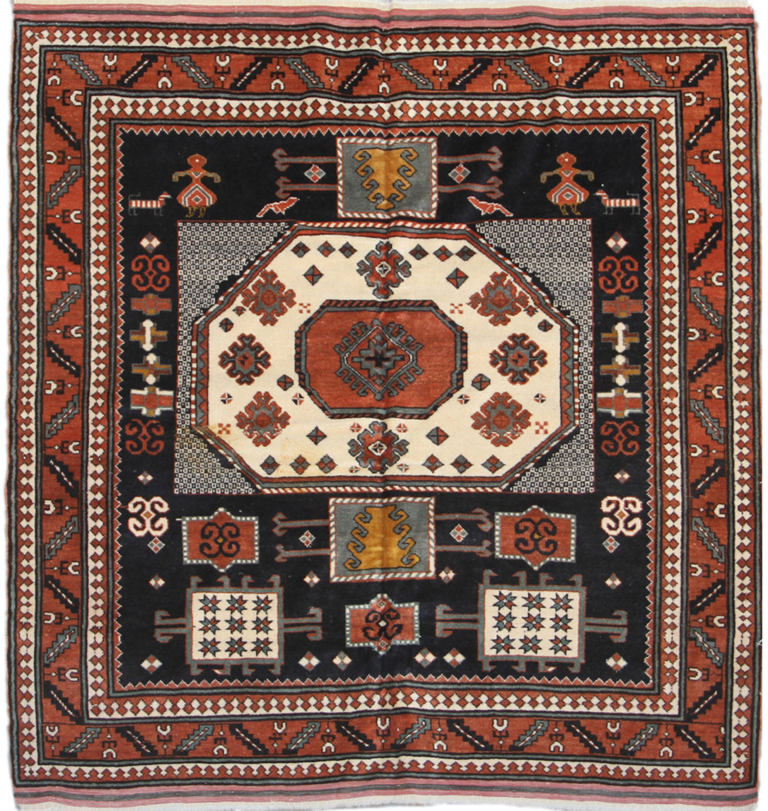 4'x4' Square Fine Quality Wool Western Afghanistan Karachoff Design Rug