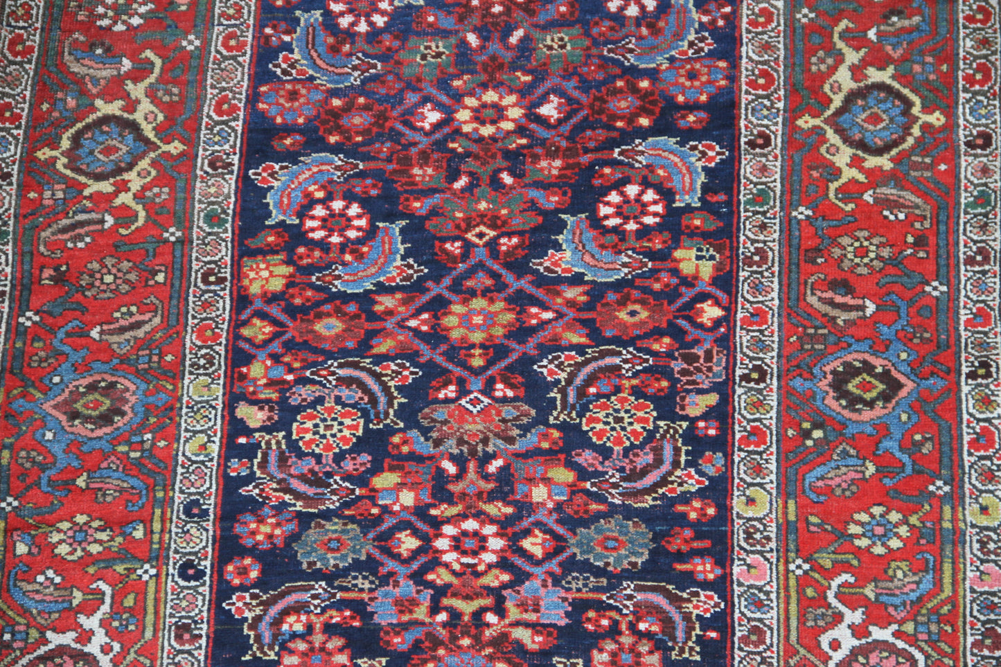 4'x8' Blue Red Border Herati Design Vintage Persian Runner Rug