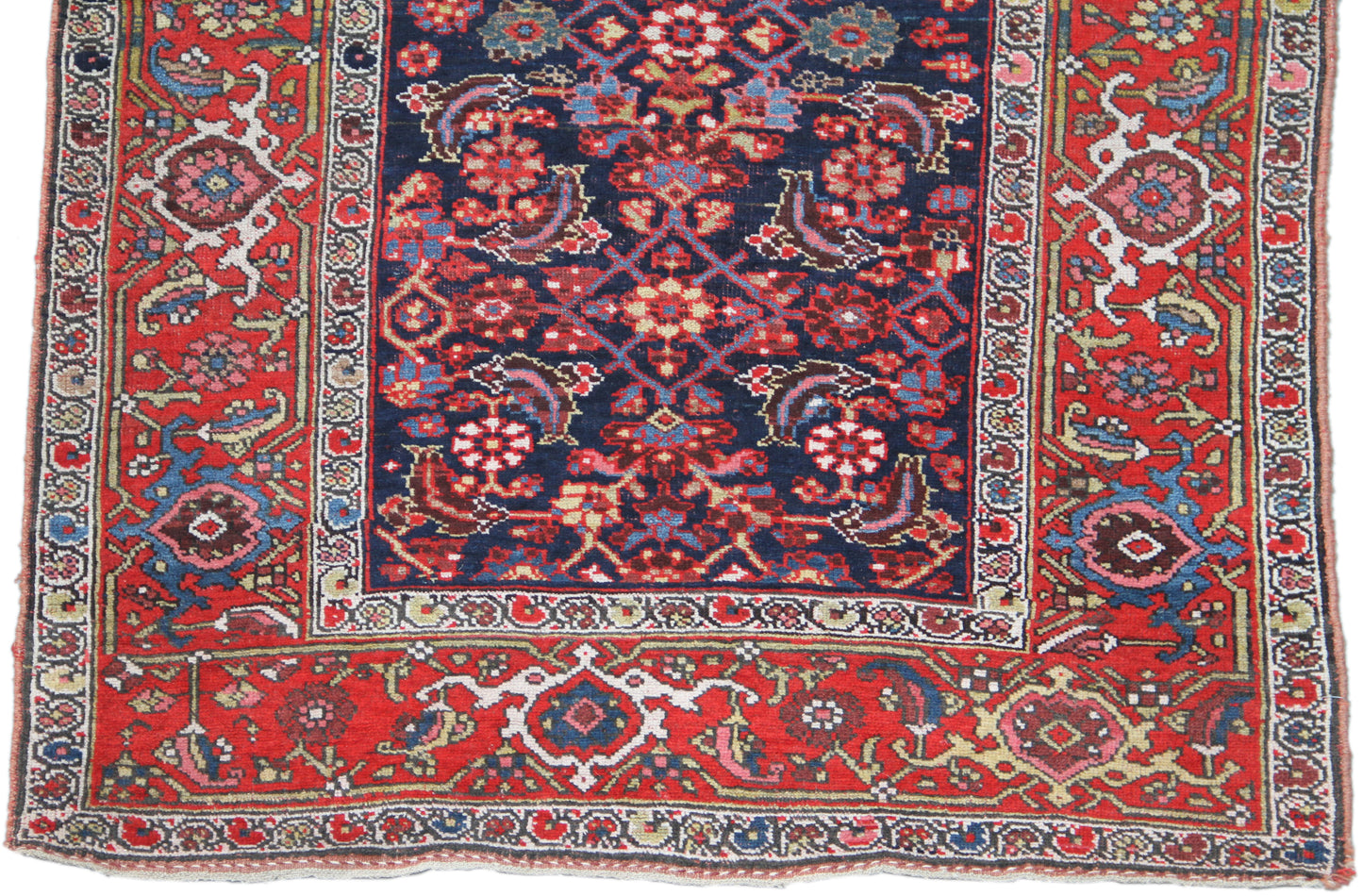 4'x8' Blue Red Border Herati Design Vintage Persian Runner Rug