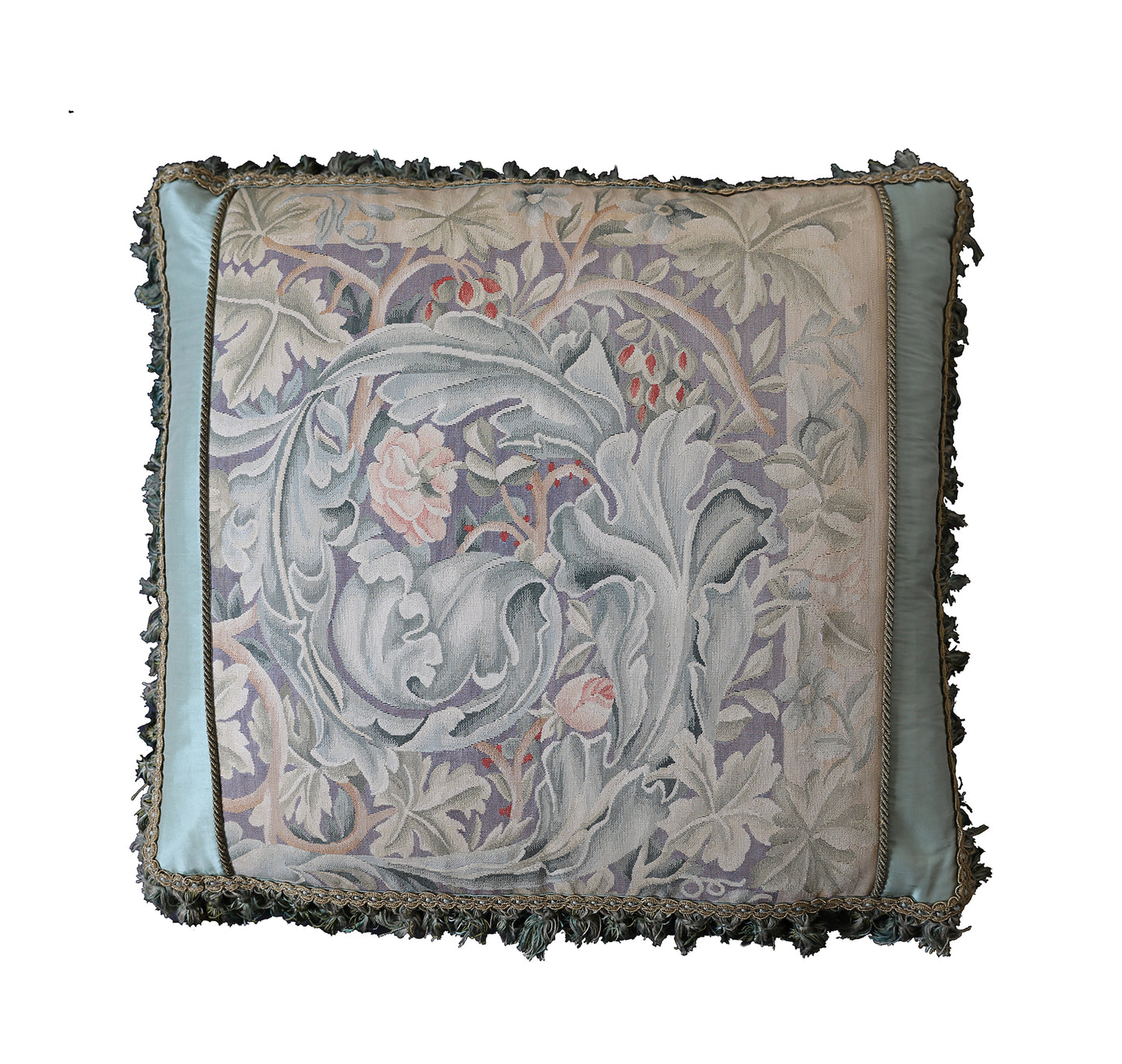 22"x25" Blue Floral Aubusson Wool Decor Pillow