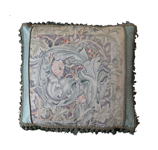 22"x25" Blue Floral Aubusson Wool Decor Pillow Case