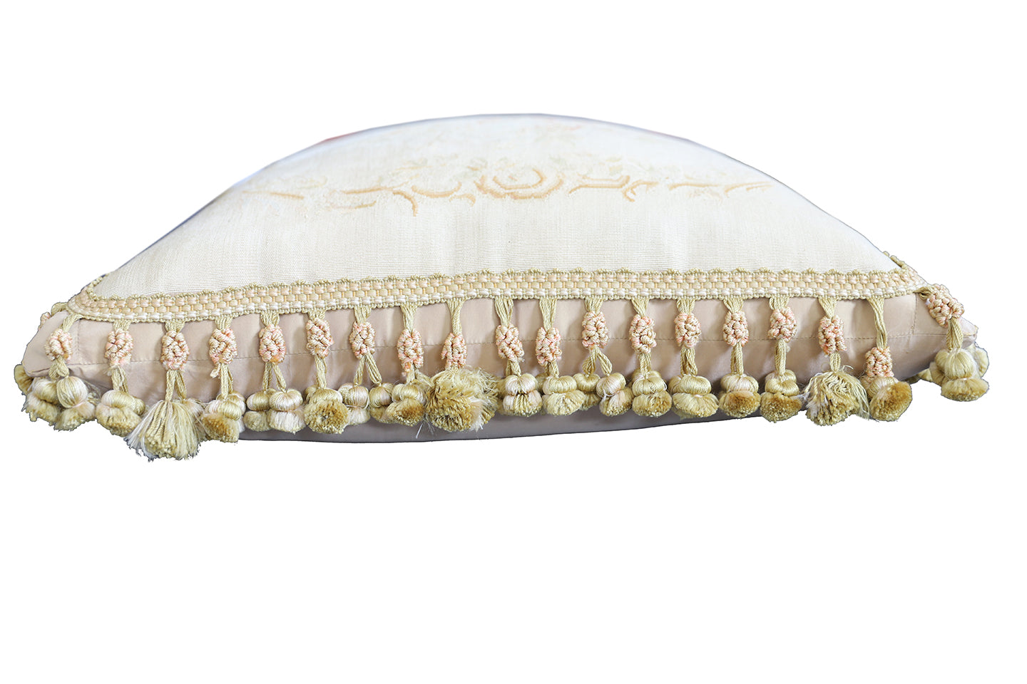 22"x22" Ivory White Floral Aubusson Silk Decor Pillow