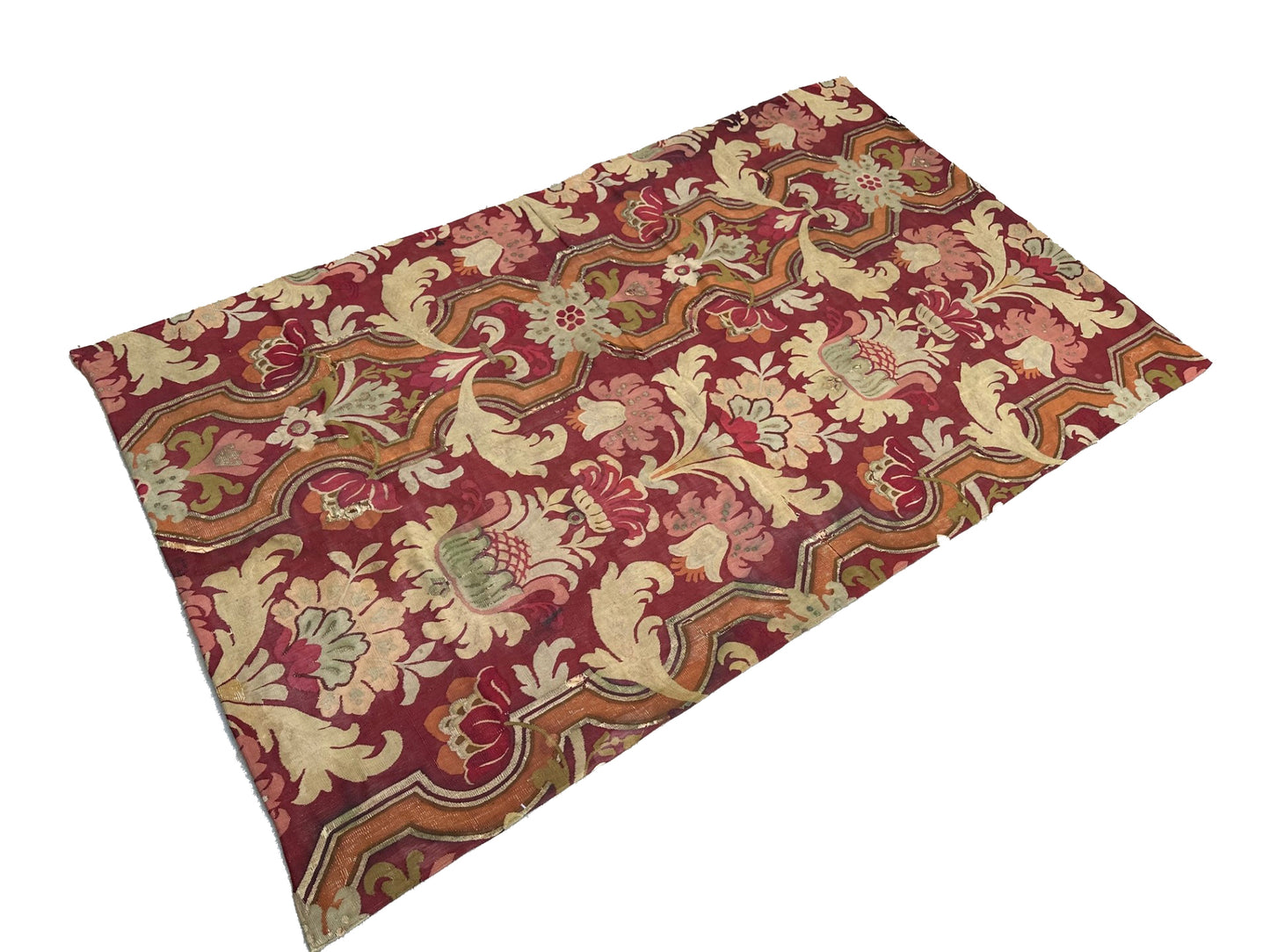 5'x8' Rare Antique French Aubusson Fragment Wool and Metal Rug