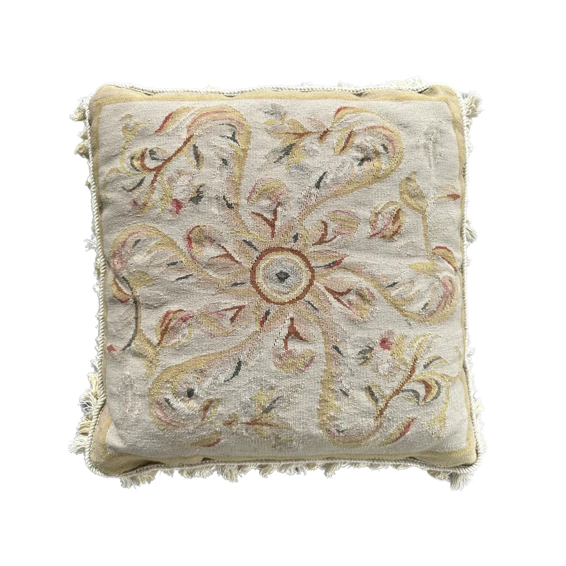20"x20" Cream Beige Tan Floral Aubusson Style Pillow
