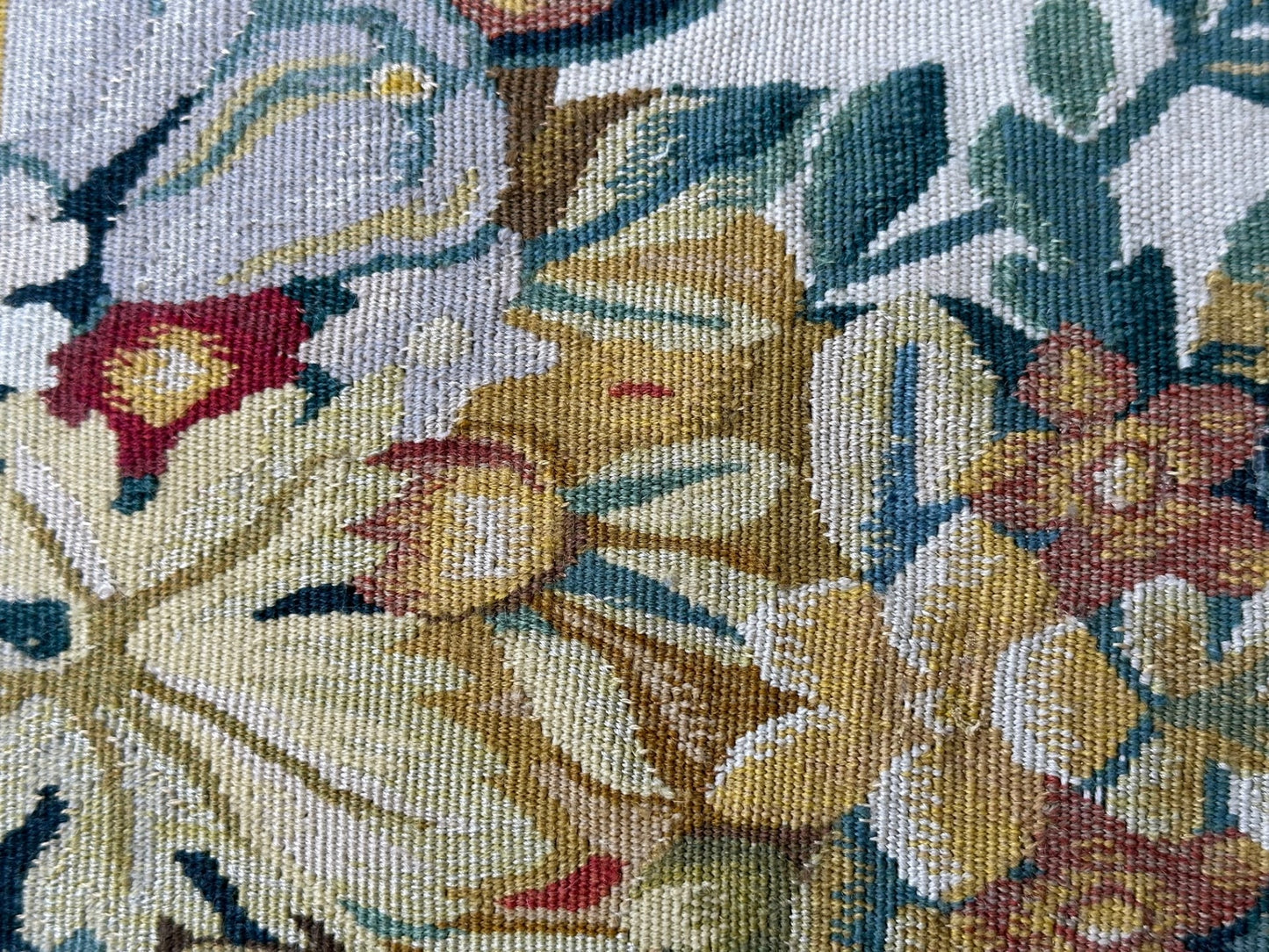 20" x 20" Very Fine Wool and Silk Blend Aubusson Weave Blue Gold Fruit Tree Design Pillow
