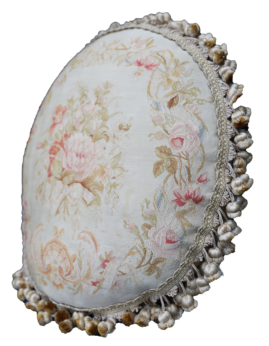 2'x2' Fine Silk Aubusson Weave Floral Round Pillow Case