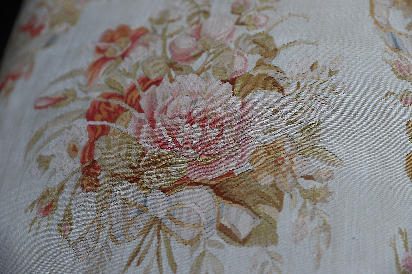 22"x22" Ivory and Pink Floral Aubusson Silk Pillow