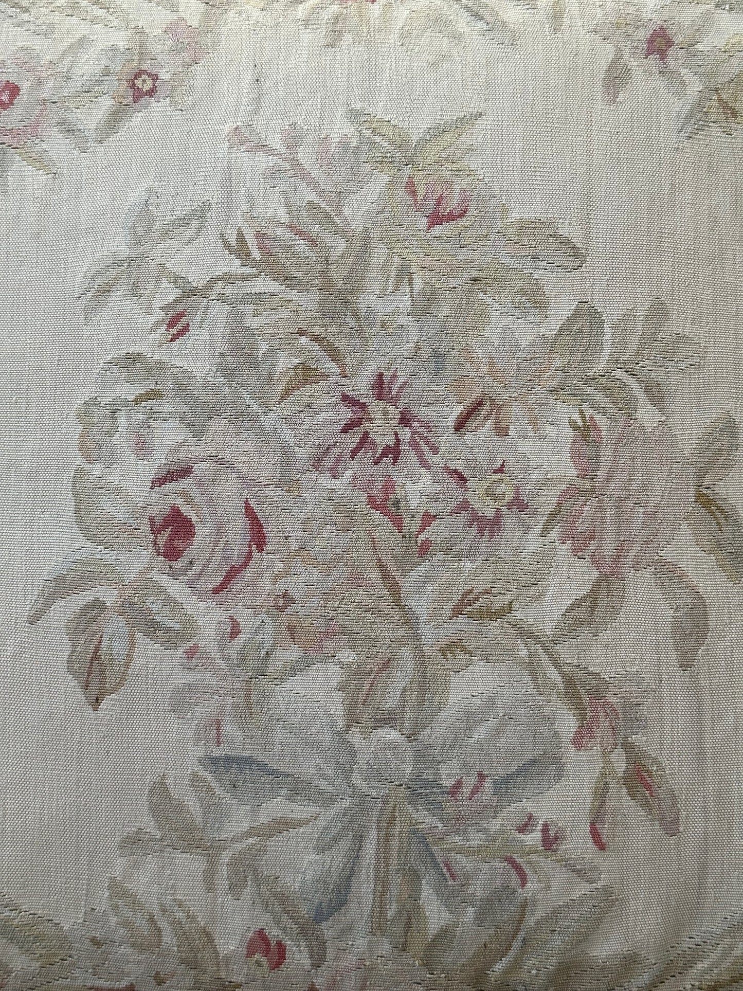 23" x 23" Gray Silver Beige Floral Silk Aubusson Pillow