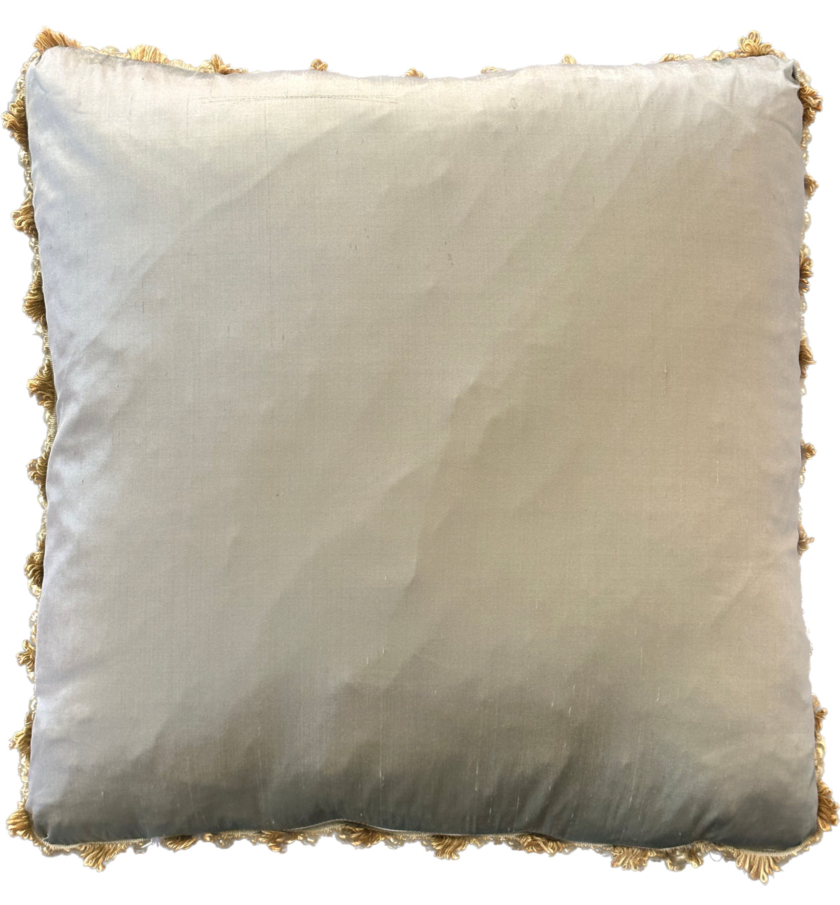 23" x 23" Gray Silver Beige Floral Silk Aubusson Pillow