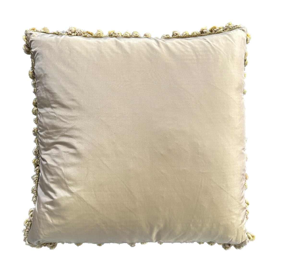 22" x 22" Cream Beige and Gray Dog Illustration Aubusson Silk Pillow