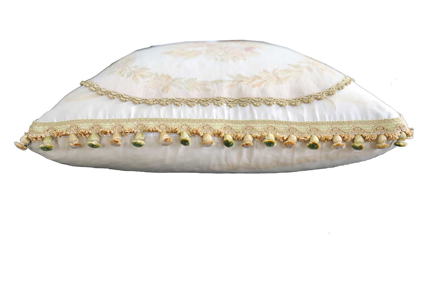23"x23" Ivory and Gold Floral Silk Aubusson Pillow
