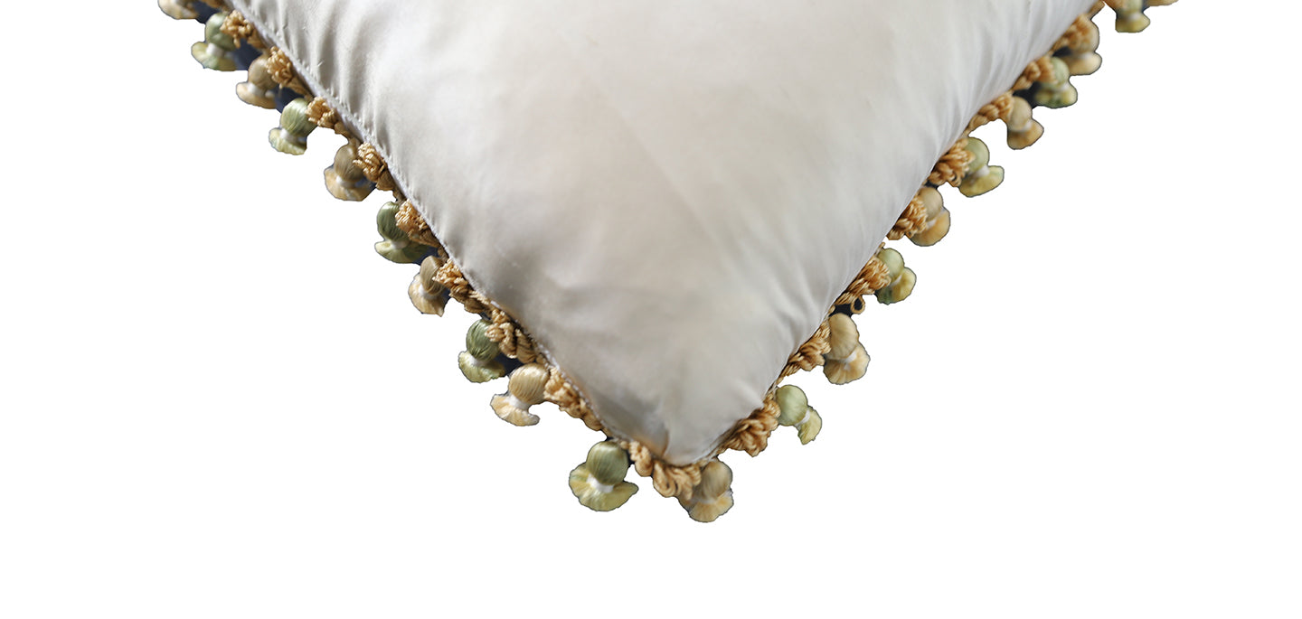 23"x23" Ivory and Gold Floral Silk Aubusson Pillow